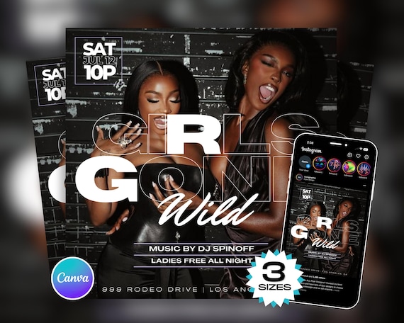Girls Gone Wild Wednesday Event Club Flyer, Black and White Flyer, Social Media Flyer, Instagram, Facebook, Canva Template