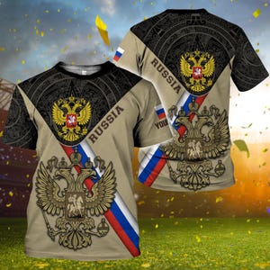Custom Russia T-Shirt – Double Headed Eagle Flag Shirt with Personalized Name