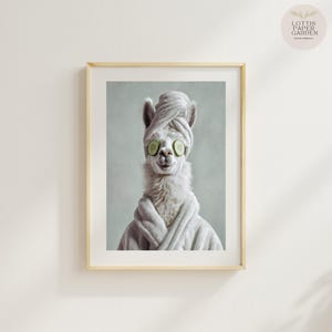 Llama Bathroom Wall Art | Funny Spa Animal Poster | Cute Llama in Bathrobe | Quirky Bathroom Decor | Digital Download | Whimsical Animal Art
