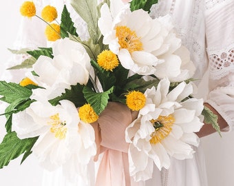 Coral Charm Peony Paper Flower Bouquet, DIY Wedding Bouquet, PDF Template