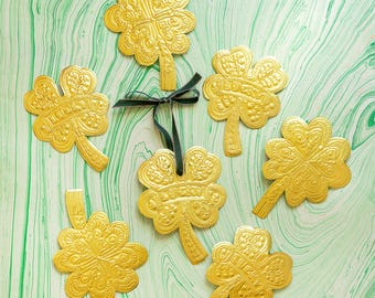Tin Embossed St. Patrick's Day Four Leaf Clover Ornament, PDF Template