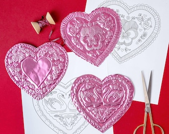 Tin Embossed Hearts, PDF Template