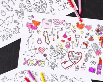 Valentine's Day Coloring Placemat, PDF Printable