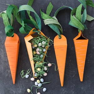 Boîte de friandises aux carottes en papier, modèle SVG et PDF