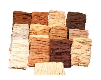 Brown Sari Silk Ribbon in Small Lengths, Recycled Silk for Sustainable Crafting, Styling, Floristry, Wedding Decor, Bouquet Wrap & Crafts