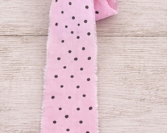 Różowa jedwabna wstążka do sari w kropki, nadruk blokowy, ręcznie robiona lamówka w kropki, postrzępione brzegi, materiały do rękodzieła w stylu boho, dziennik śmieci