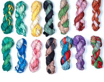 Cinta de seda sari teñida, longitudes cortas, cinta de seda reciclada, colores surtidos, costura lenta, diarios, material ecológico para manualidades.