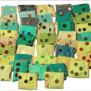 Green Polka Dot Sari Silk Ribbon: Hand Block Printed, Upcycled for Jewelry Making
