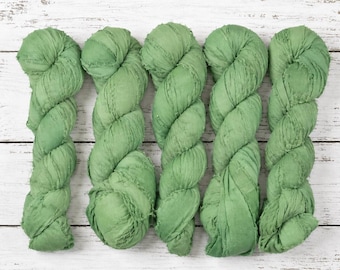 Pea Green Recycled Sari Silk Ribbon Yarn, Crochet Fiber Yarn, Slow Stitch Supply, Textile Art Material
