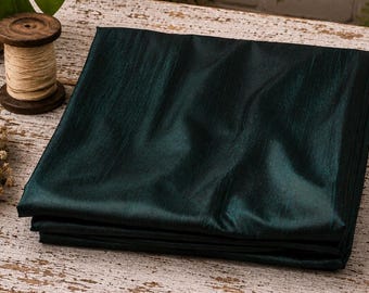 Forest Green Raw Silk Dupion Fabric – Dark Emerald Handwoven Silk, Black Green Iridescent Textile for Jackets, Furnishings & Crafts