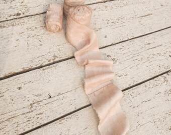 Plaster Silk Ribbon, Soft Blush Beige Fabric Trim, Raw Edge Ribbon for Sewing, Gift Wrapping, Journaling & Textile Crafts