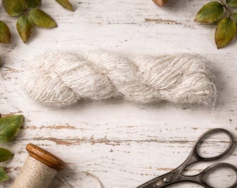 White Sari Silk Yarn – 50g Skein | Recycled | Handcrafted Textile Fiber