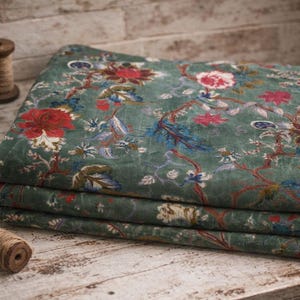 Tela de terciopelo de algodón estampada a mano – Jardín de musgo – Terciopelo floral para tapicería, 112 cm de ancho – Longitud continua