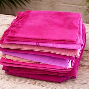 Stoffpaket aus reiner Seide – lange Vintage Sari Seidenstücke (1 m+), Pink- und Fuchsia-Schattierungen – recycelte Seide zum Nähen, Quilten, Slow Fashion