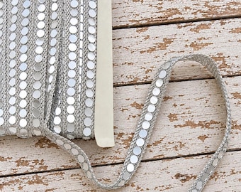 Silver Mirror Lace Trim, Indian Mirror Work Border, 1.5 cm Sewing Trim