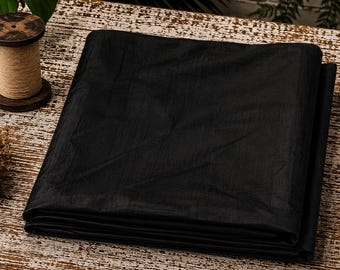 Tkanina Dupion w kolorze Midnight Black, cięta na wymiar, czarna surowa tkanina jedwabna, materiał Dupioni na odzież, dekoracje i rękodzieło