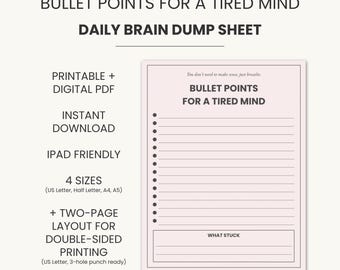 Brain Dump Journal PDF: Minimalist Worksheet for Overthinkers (5 Sizes, Digital Download)