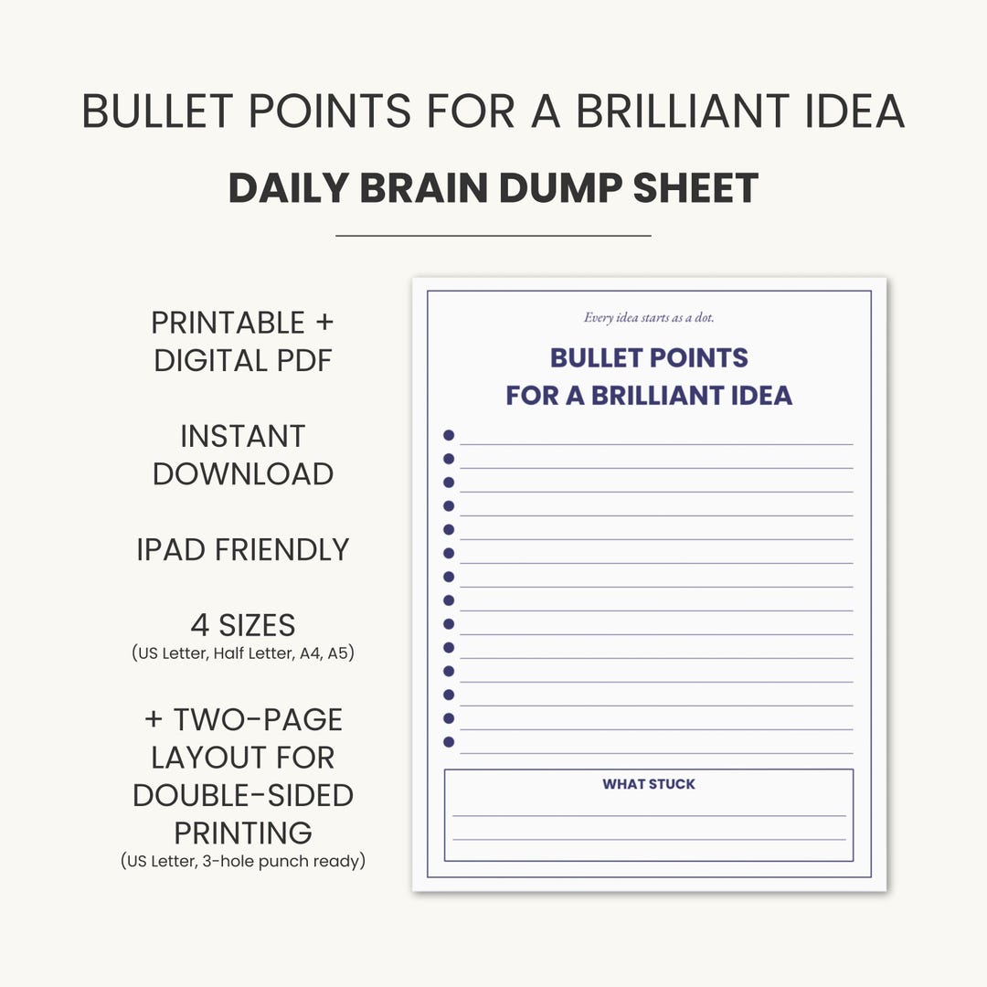 Brain Dump Journal PDF: Minimalist Idea Worksheet (5 Sizes) Digital Download - Etsy