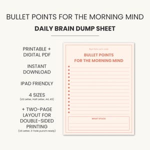 Morning Mind Brain Dump Journal: Minimalist Mental Clarity Worksheet (PDF Printable, 5 Sizes)