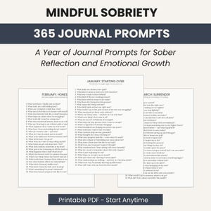 Sobriety Journal Prompts: 365 Days of Recovery & Reflection (Printable PDF)