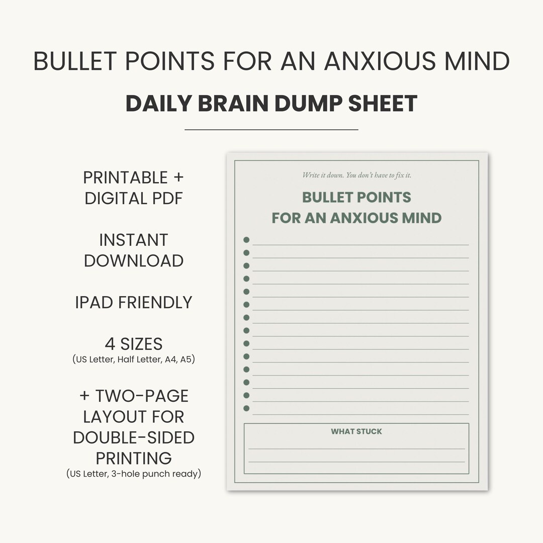 Anxiety Relief Journal: Brain Dump Worksheet for Mental Clarity (PDF ...