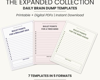 Modèles imprimables Brain Dump : idée, repos, planification - Ensemble PDF minimaliste
