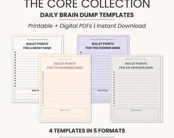Brain Dump Journal Templates: Clarity & Calm, Minimalist PDF Bundle (Digital Download, 5 Sizes Included)