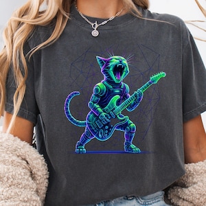 Comfort Colors Rock Cat Guitar Shirt: Funny Cat Lover Tee
