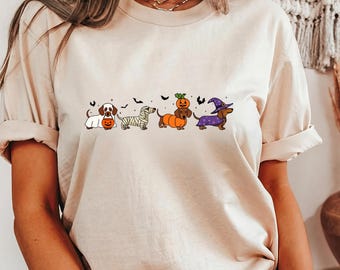 Halloween Dachshund Shirt, Spooky Doxie Parade Tee (DTF Print)