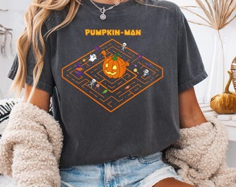 Pumpkin Man Halloween T-Shirt: Retro Gamer Tee