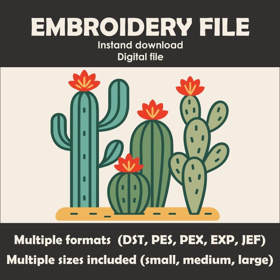 Cactus Embroidery Design: Tropical Desert Motif (PES, DST, PEC, VP3) - Etsy