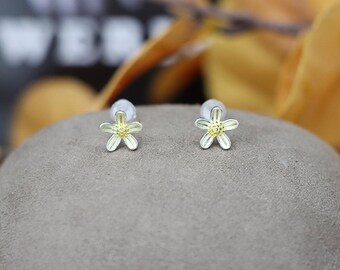 silver small chrysanthemum earrings female simple literary temperament