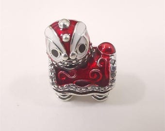 Charm Pandora de plata de ley S925 con diseño de danza del león chino