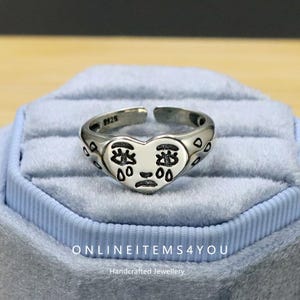 S925 Sterling Silver Ring, Creative Tearful Love Heart Mood Ring, Crying Face Expression Ring