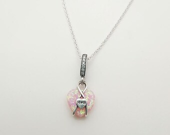 pandora mum opalescent heart dangle necklace charm 45cm