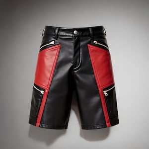 Handmade Leather Biker Shorts: Black & Red Gothic Punk Style