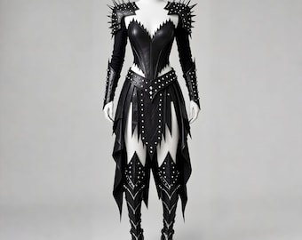 Handmade Black Leather Warrior Armor: Gothic Cosplay Costume