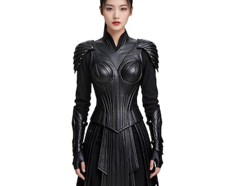 Handmade Black Leather Armor: Gothic Medieval Warrior Women's Costume