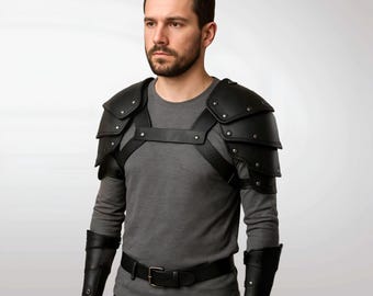 Handmade Leather Shoulder Armor: Medieval Pauldron & Arm Guard Set
