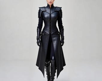 Casaco de armadura de couro feito à mão | Roupa de cosplay de guerreiro gótico
