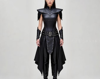 Handmade Leather Warrior Armor Dress | Black Gothic LARP Costume