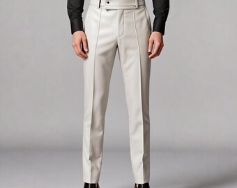 Handmade White Leather Dress Pants: Slim Fit Luxury Trousers