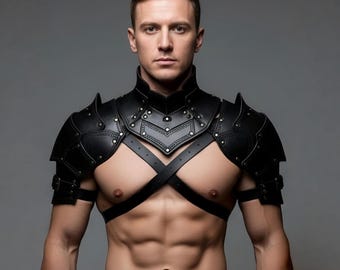 Spallacci in pelle fatti a mano: spallacci medievali neri e marroni, cosplay vichinghi