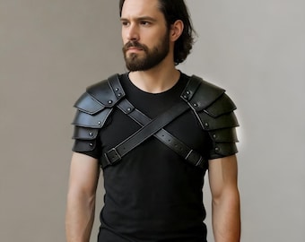 Spallacci in pelle nera fatti a mano: spallacci da cosplay vichinghi medievali