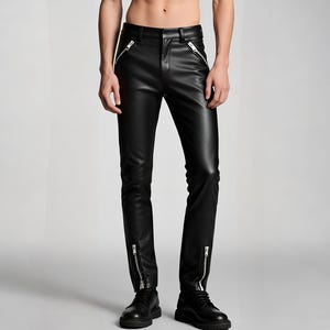 Handmade Slim Fit Black Leather Pants: Biker Rock Style