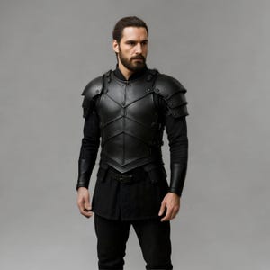 Handmade Black Leather Chest Armor: Medieval LARP Cosplay
