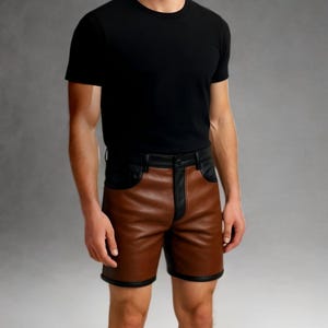 Handmade Two-Tone Leather Biker Shorts: High Waist Gothic Streetwear