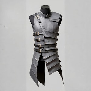 Handmade Grey Leather Chest Armor: Medieval Knight LARP Cosplay Vest