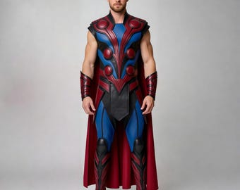 Handcrafted Thor Inspired Mens Costume Armor Outfit Genuine Leather Superhero Cosplay Suit Cape