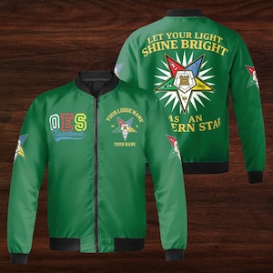 Custom OES Eastern Star Bomber Jacket – Personalized Lodge Name, Sisterhood Masonic Apparel